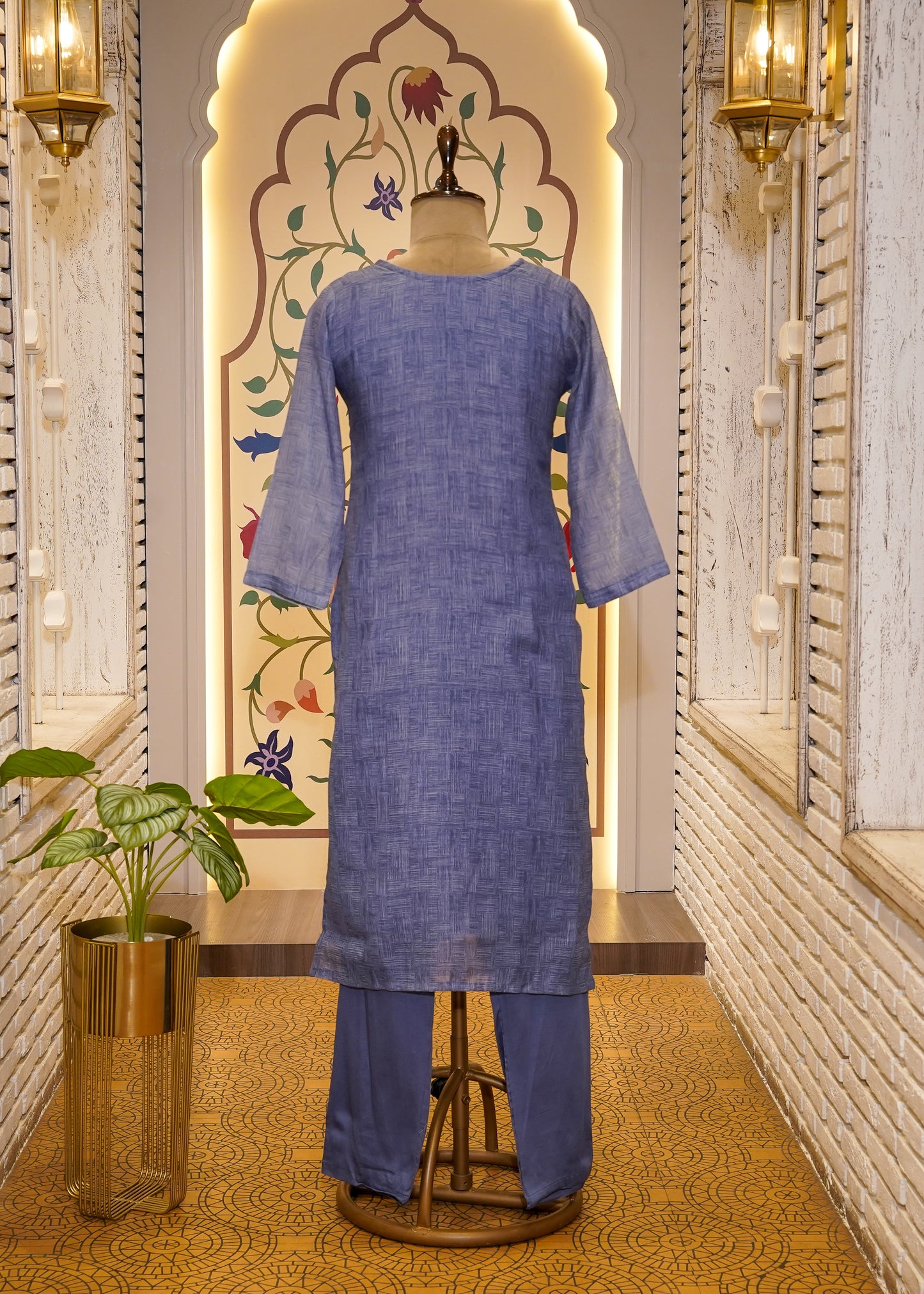 Blue Cotton Printed 3 pc Kurti set