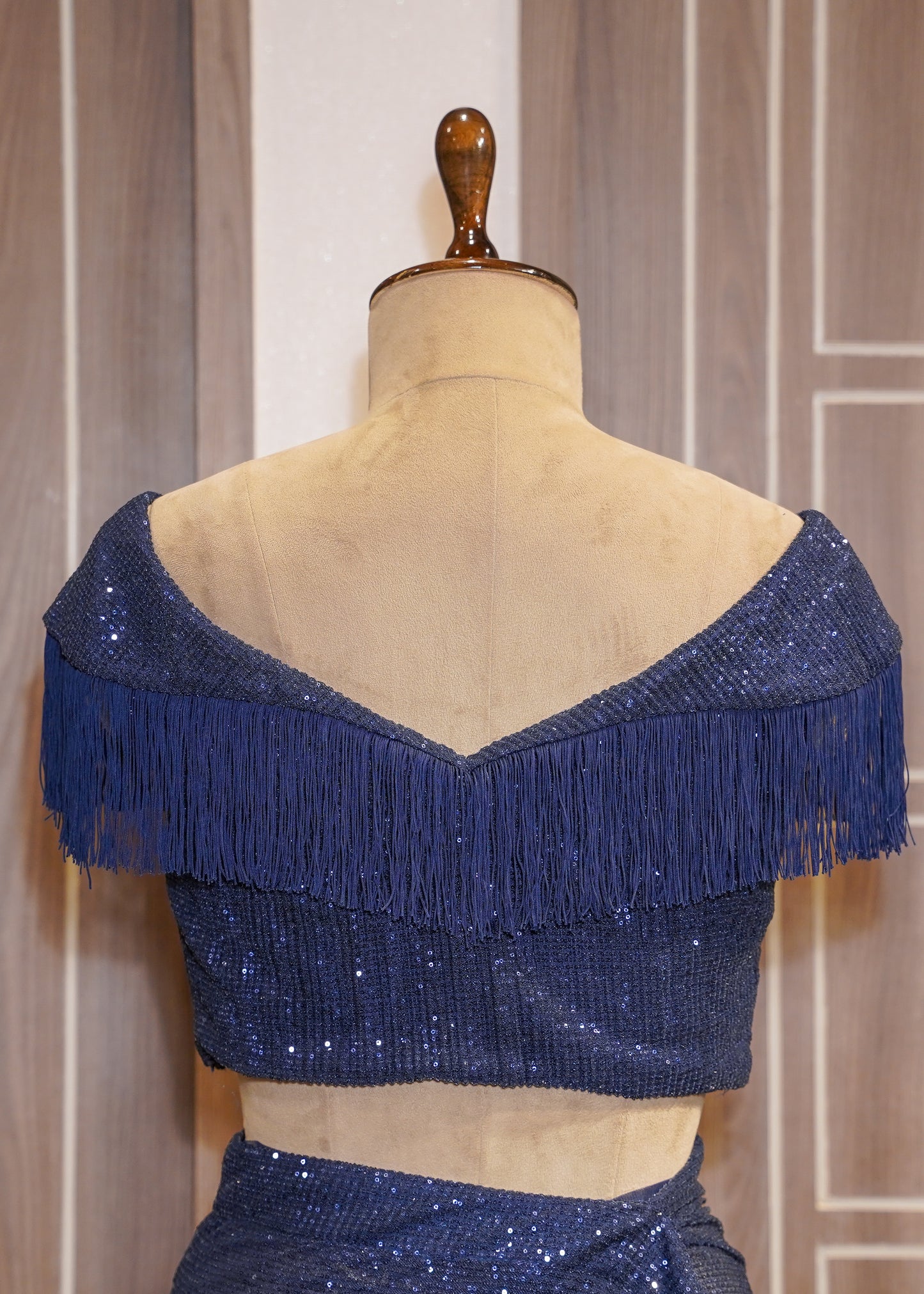 Midnight Blue Sequence Saree with Stitched Blouse