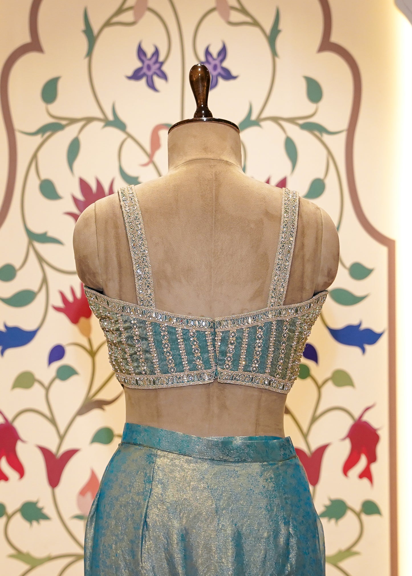 Dusty Blue Crush Tissue Drape Saree with Embroidered Blouse