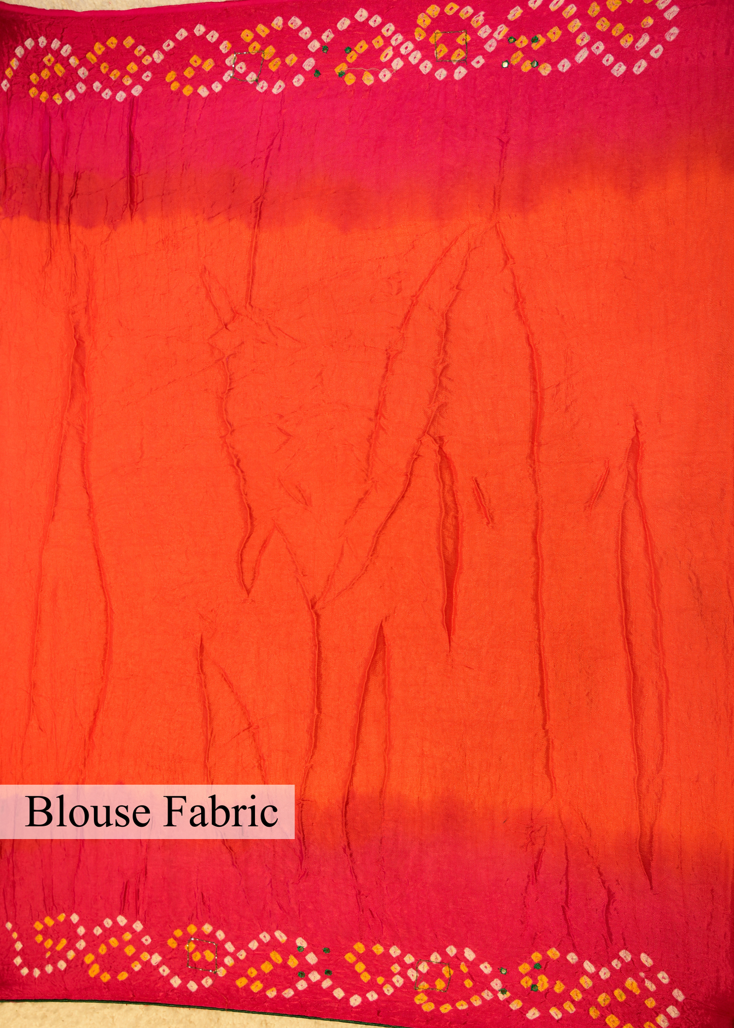 Pink & Orange Bhandhani Gajji Contrasting Saree with Unstitched Blouse