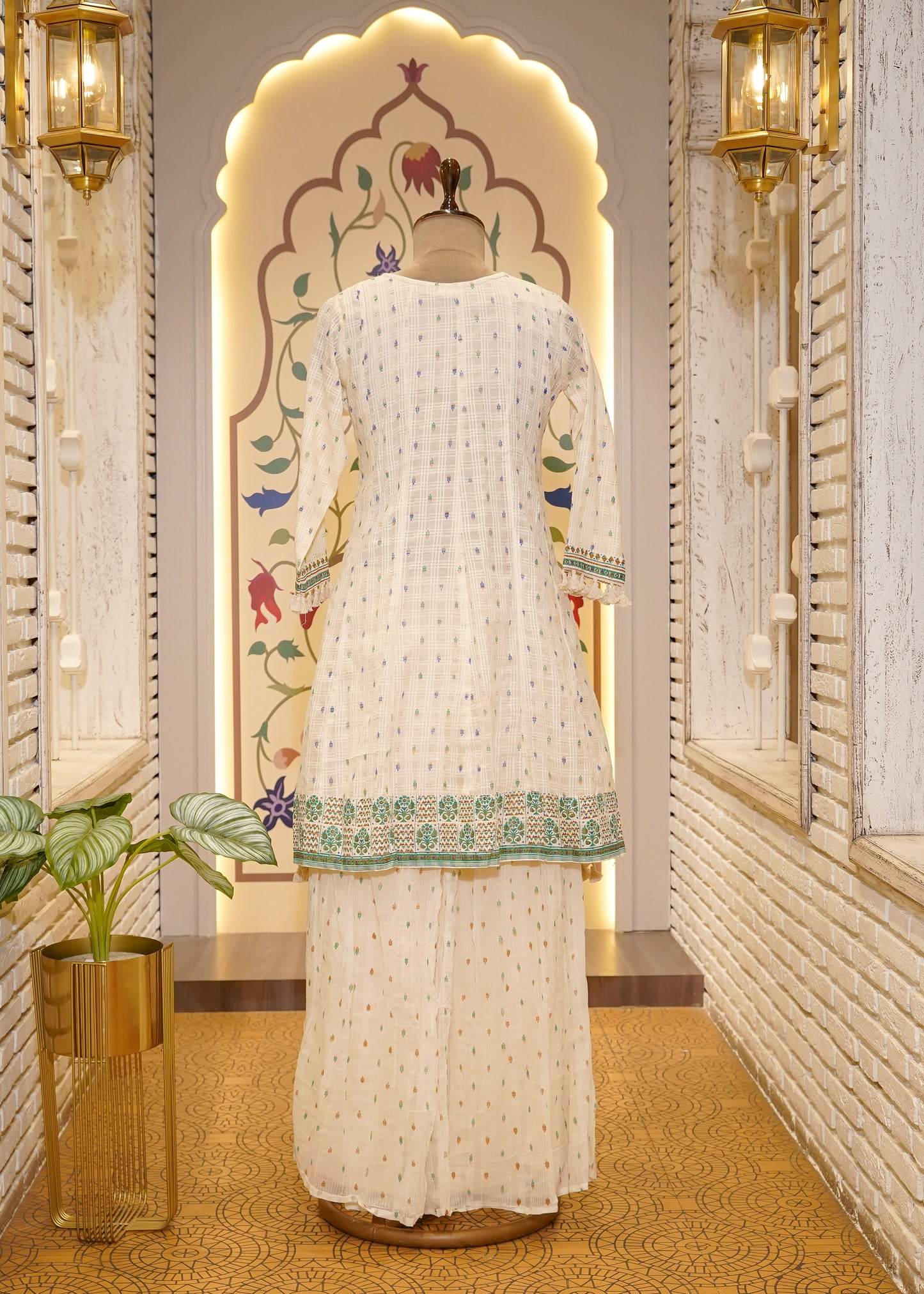Ivory Thread Embroidered Short Shirt & Sharara 3 pc Kurti Set