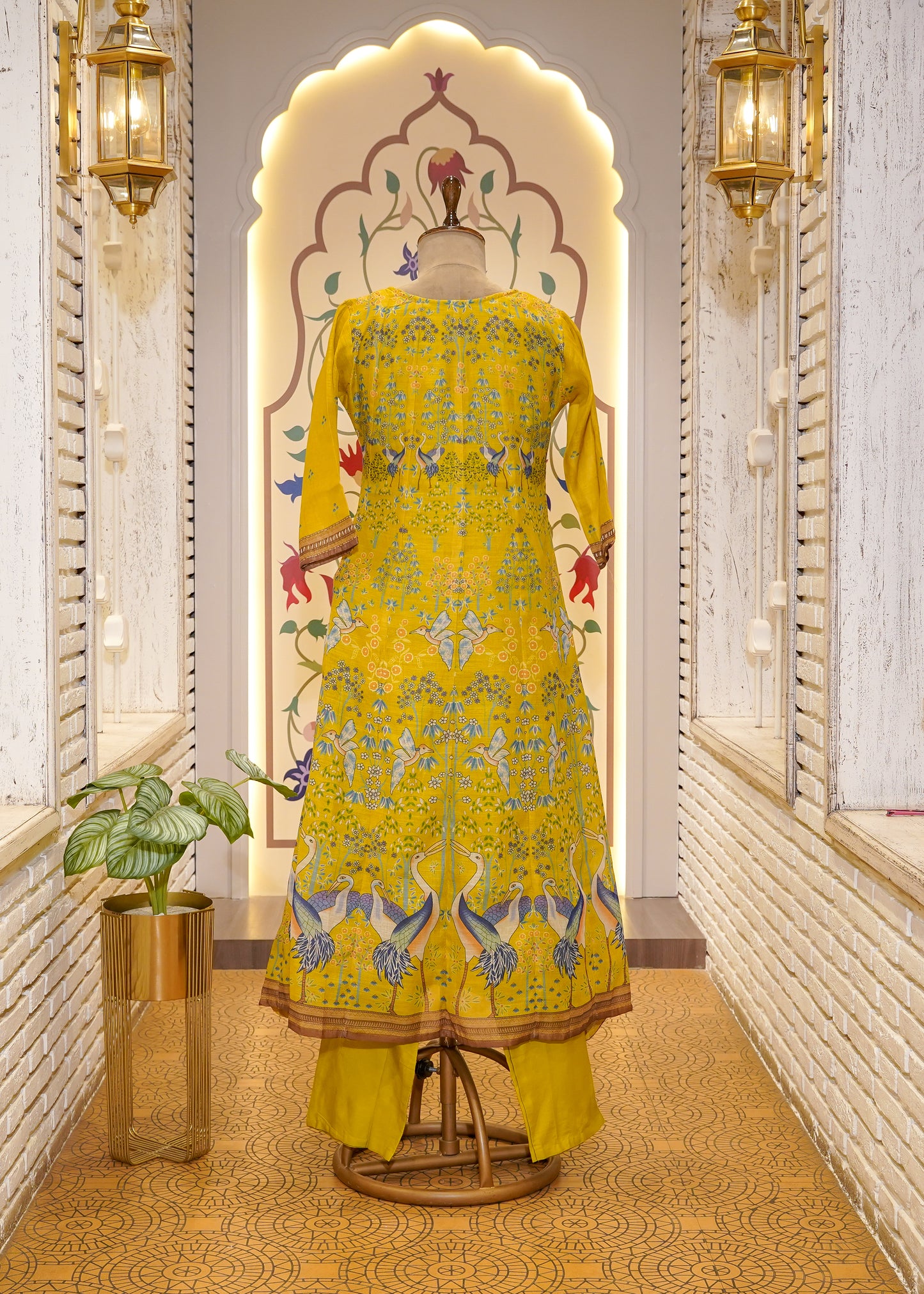 Neon Green Printed Anarkali 3 pc Kurti Set