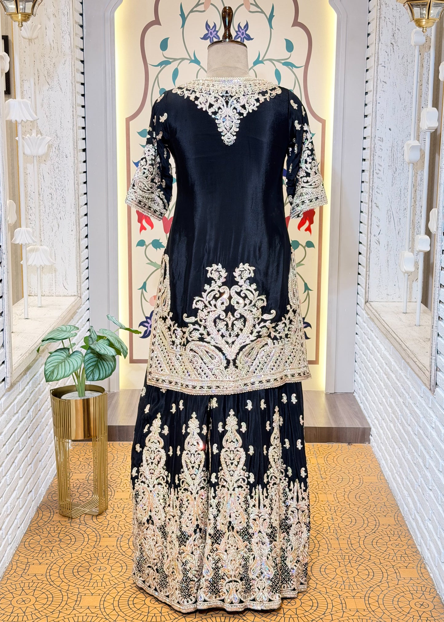 Black Party Wear Sharara Suit Set