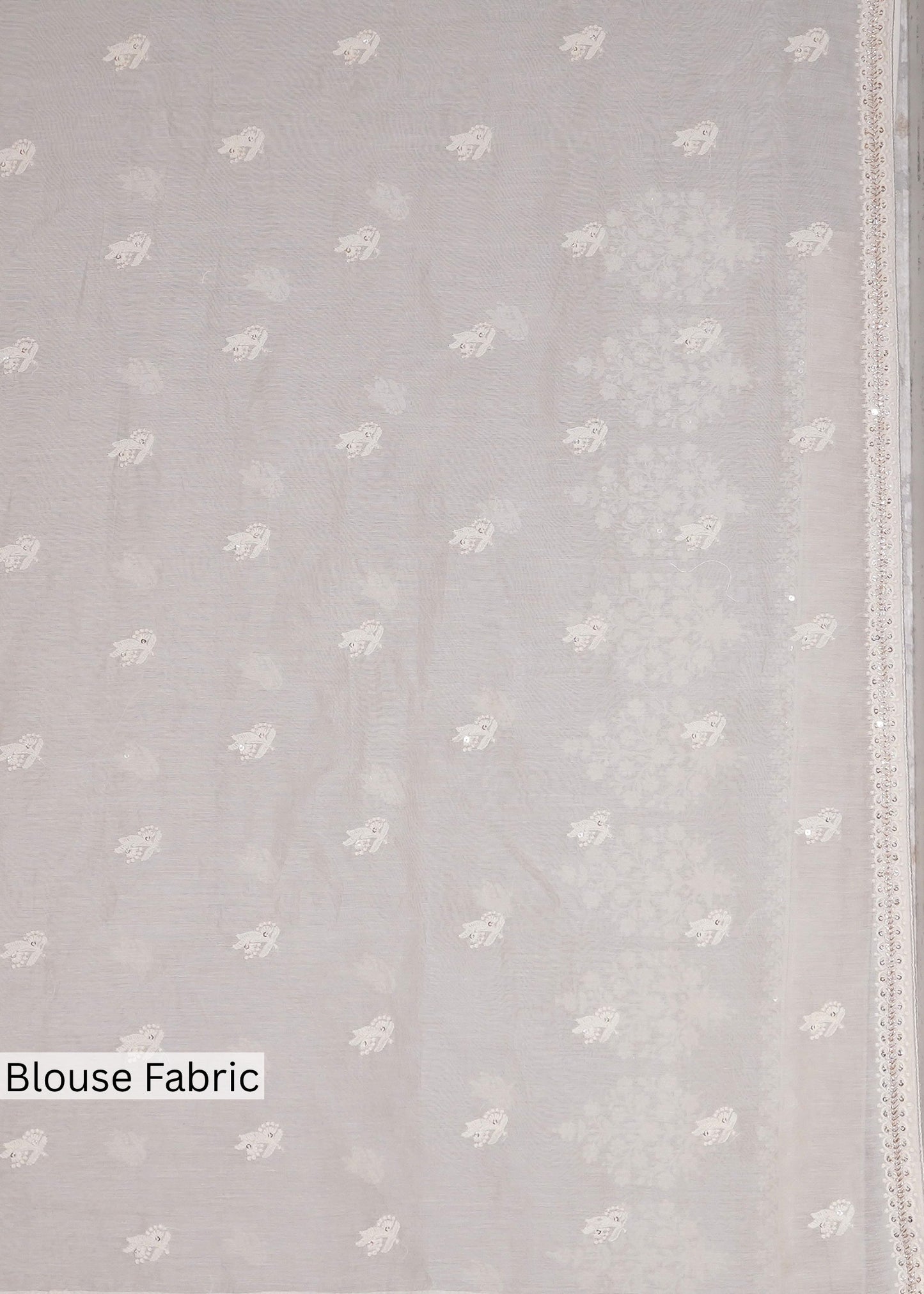 Ivory Mul Cotton Thread Embroidered Saree with Unstitched Blouse