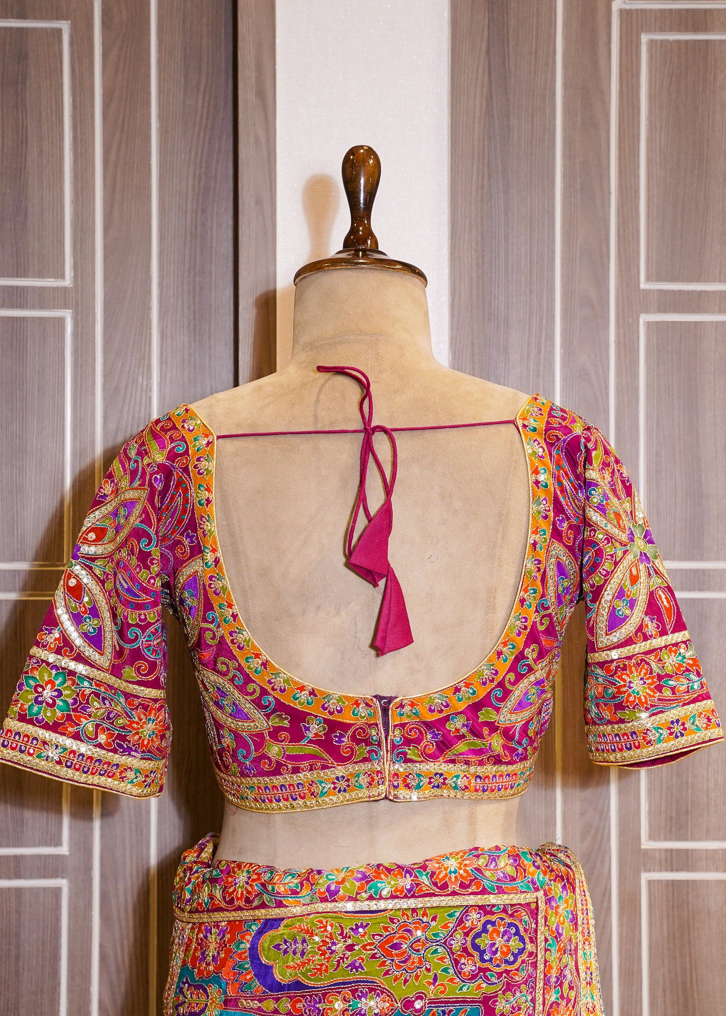 Multi Coloured Printed Zari Embroidered Designer Saree with Stitched Blouse