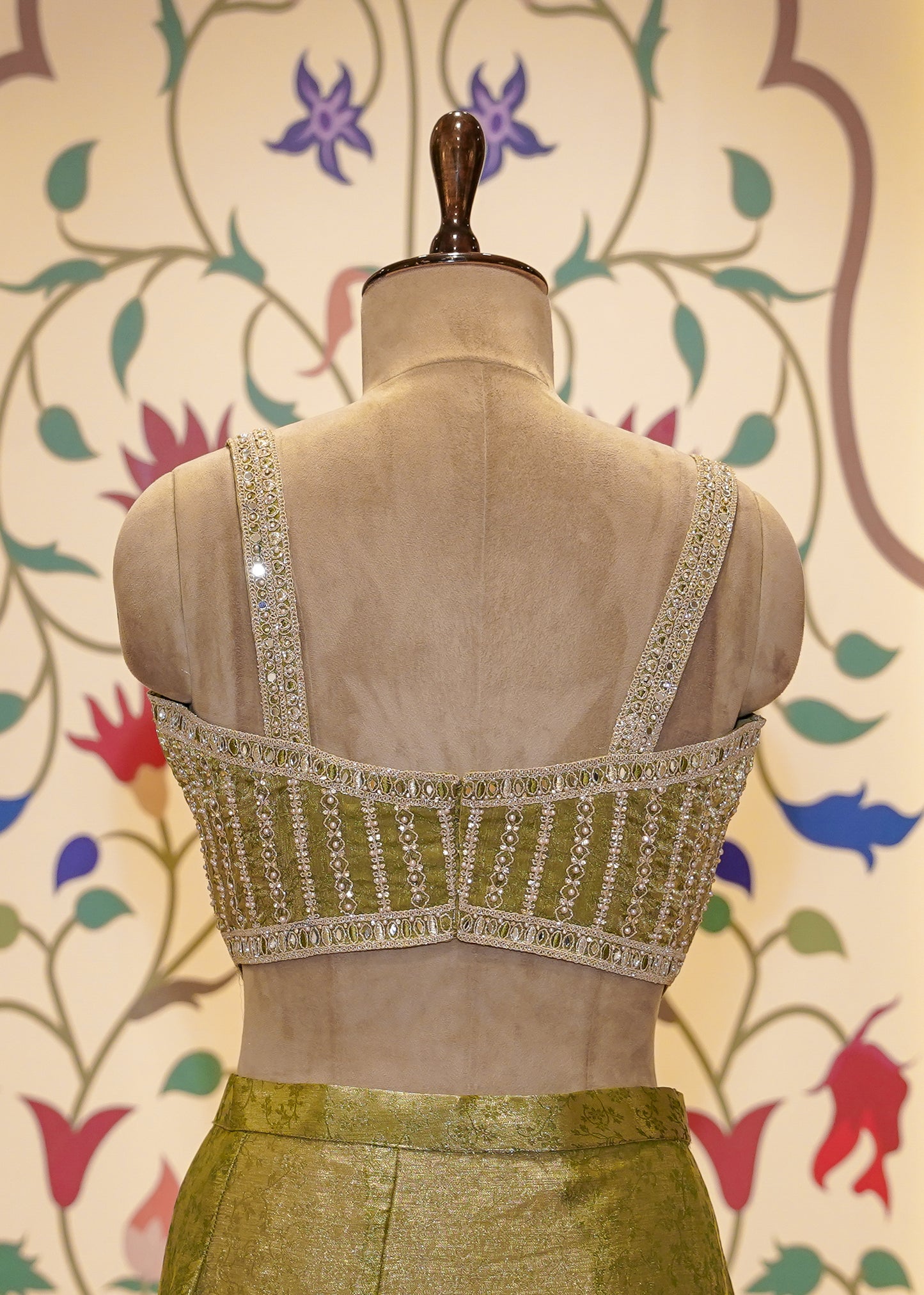 Pista Green Crush Tissue Drape Saree with Corset Embroidered Blouse