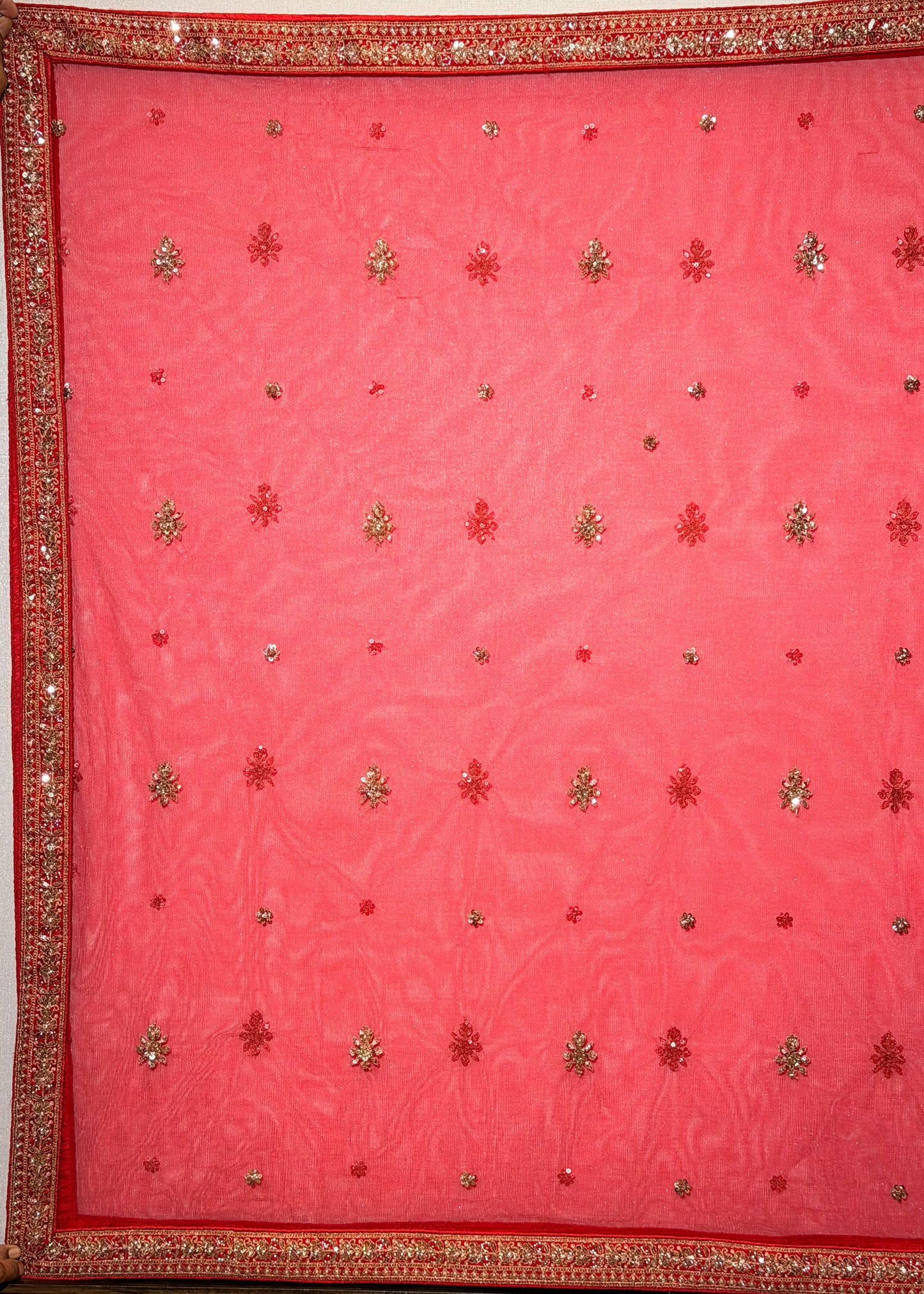 Red Bead Embroidered Kali Style Bridal Lehenga with Stitched Blouse & 2 Dupattas