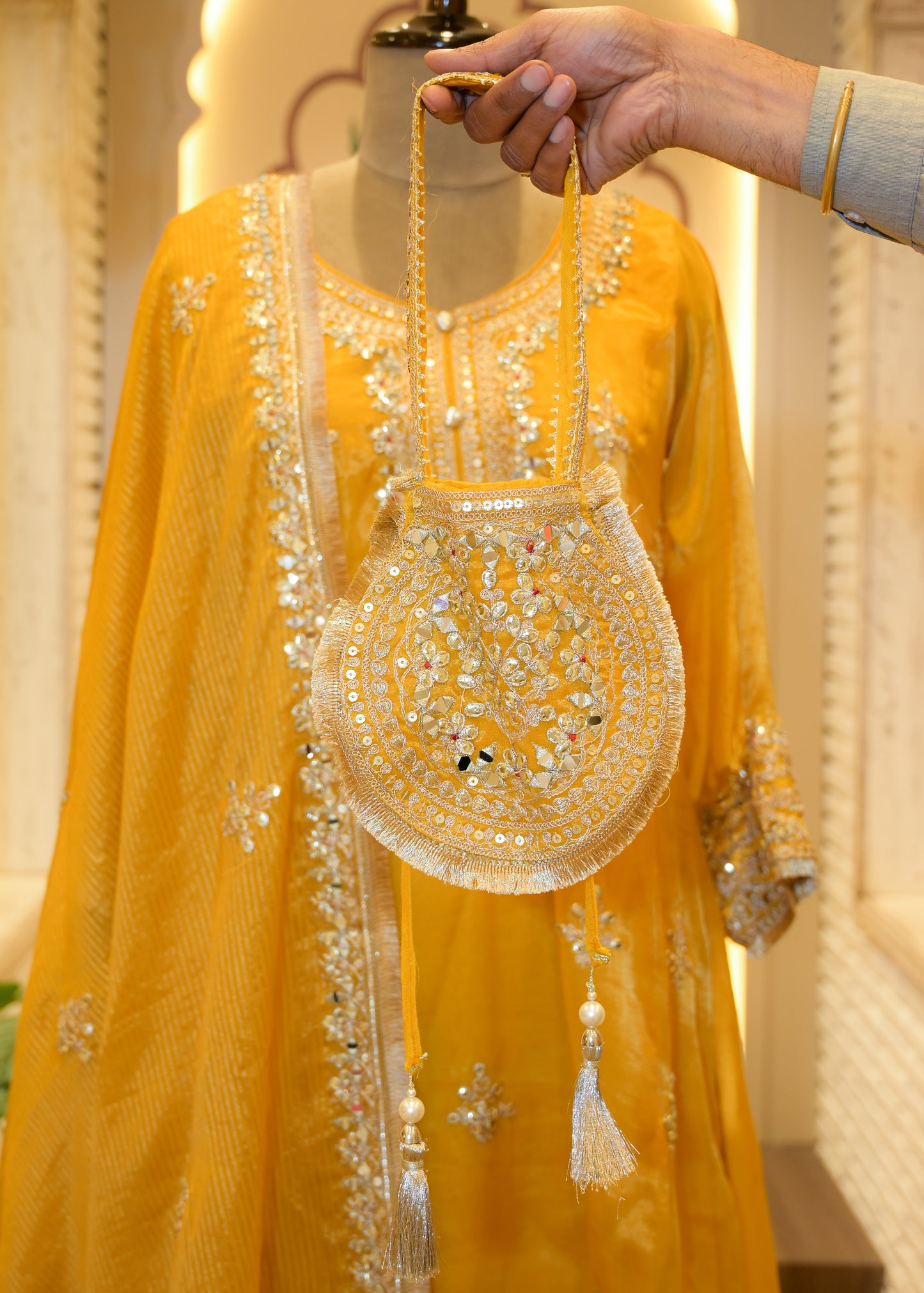 Genda Gotta Patti Farsi Salwar Stitched Suit Set