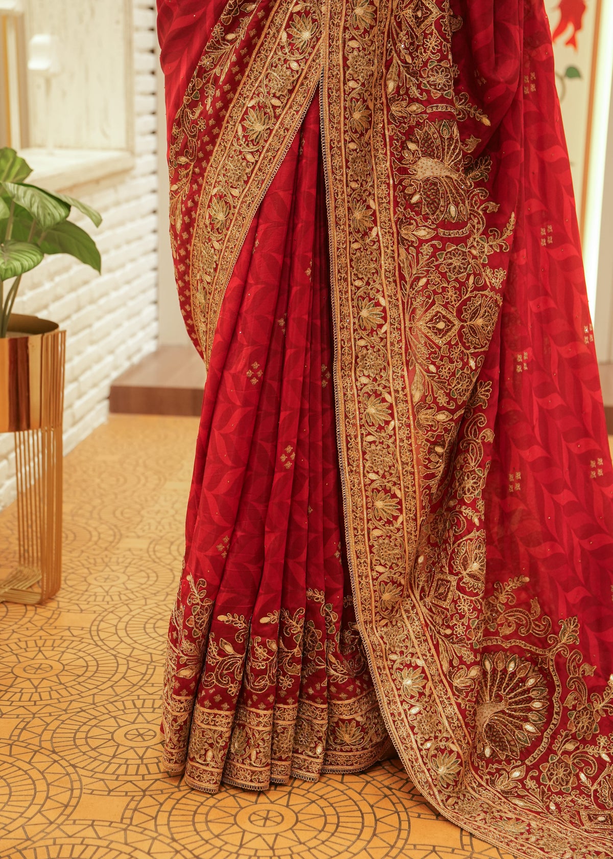 Aanya Crimson Red Silk Embroidered Saree with Stitched Blouse