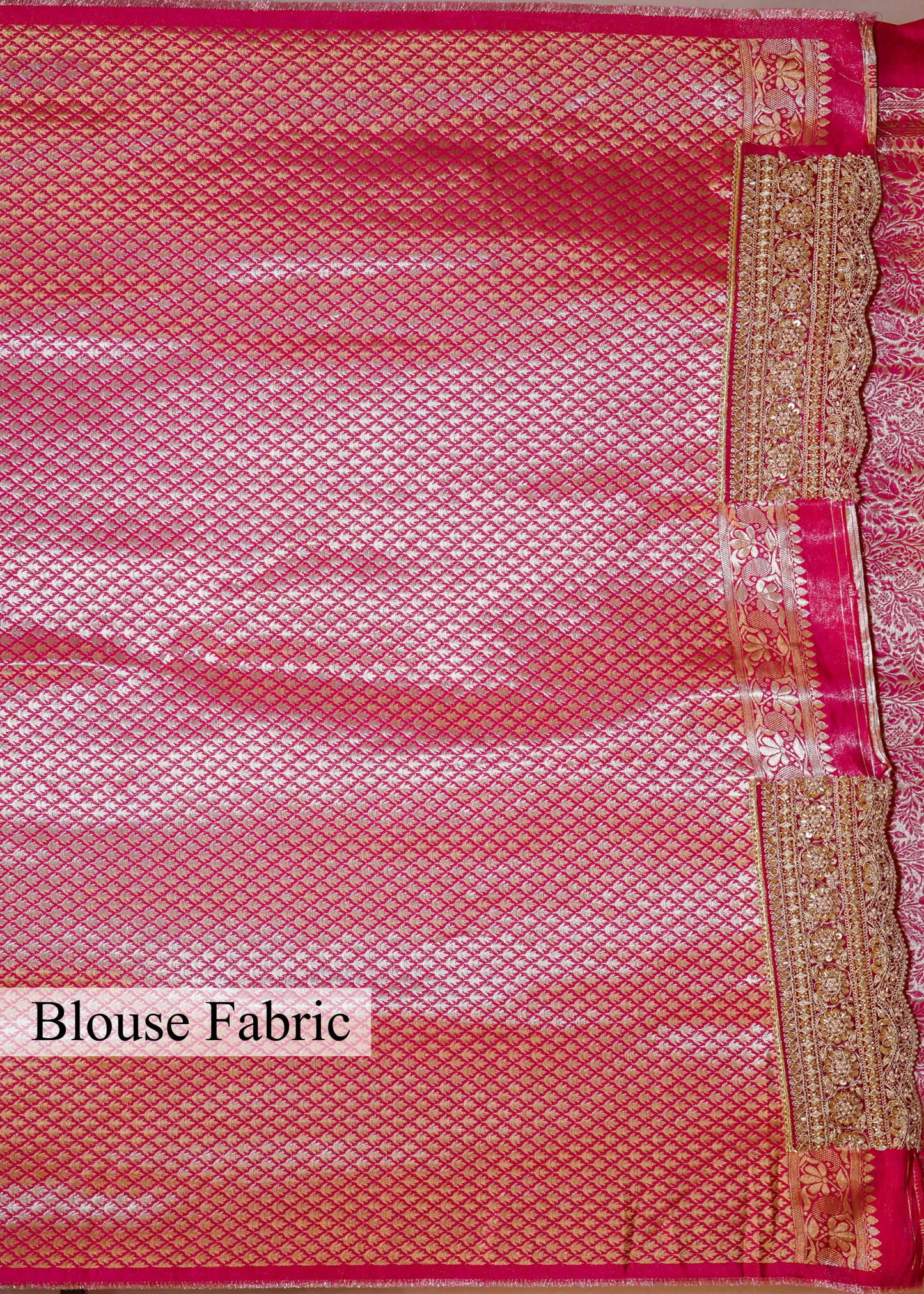 Rani Silk Bead Embroidered Border Saree with Unstitched Blouse