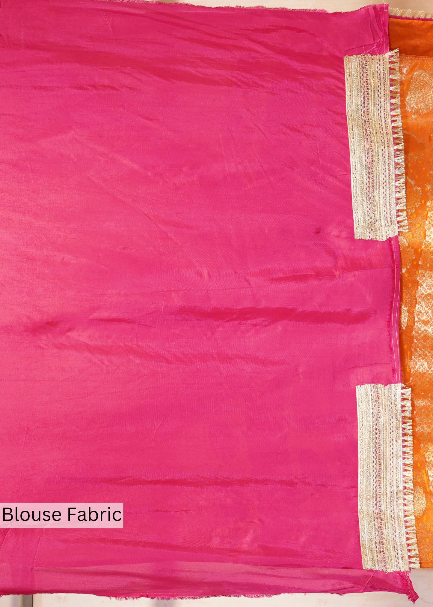 Rust Tissue Weaving Saree with Gota Lace and Unstitched Blouse