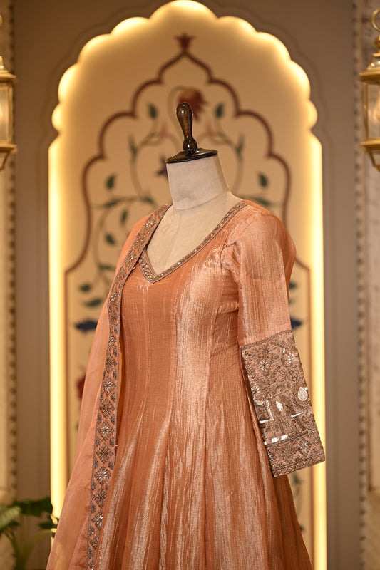 Kasturi Peach Long Anarkali with Dupatta
