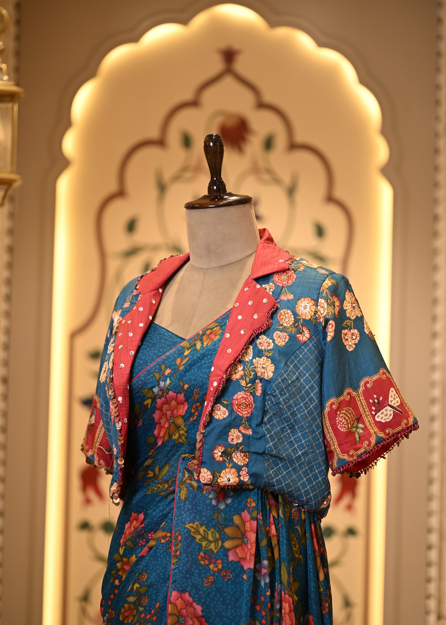 Jaanvi Jacket Style with Floral Saree