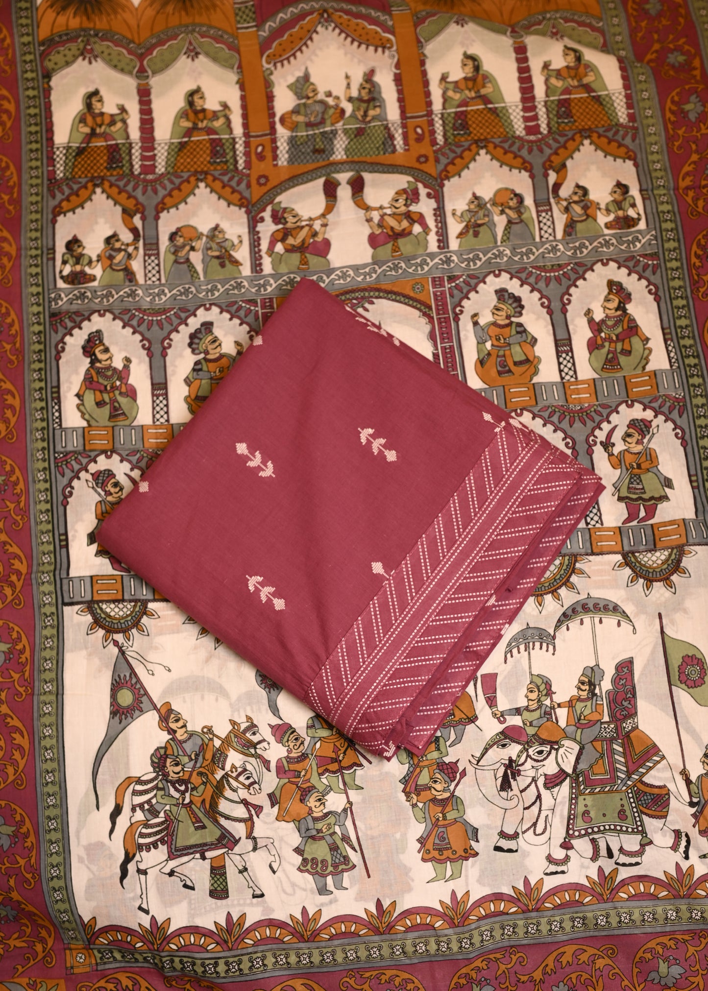 Jodha Maroon Hand Painted Dupatta Unstitched Suit Set