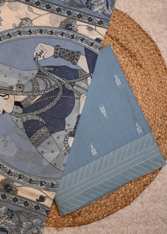 Nida Pastel Blue Hand Painted Dupatta Unstitched Suit Set