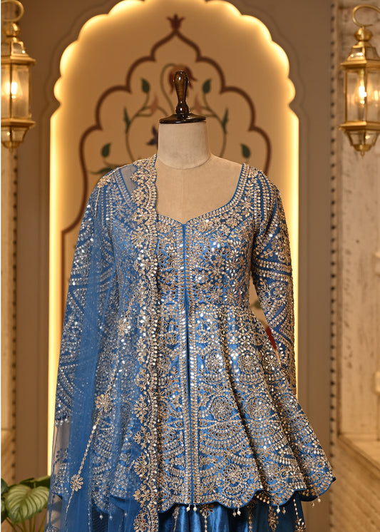 Avantika Peplum Blue Sharara Set with Dupatta