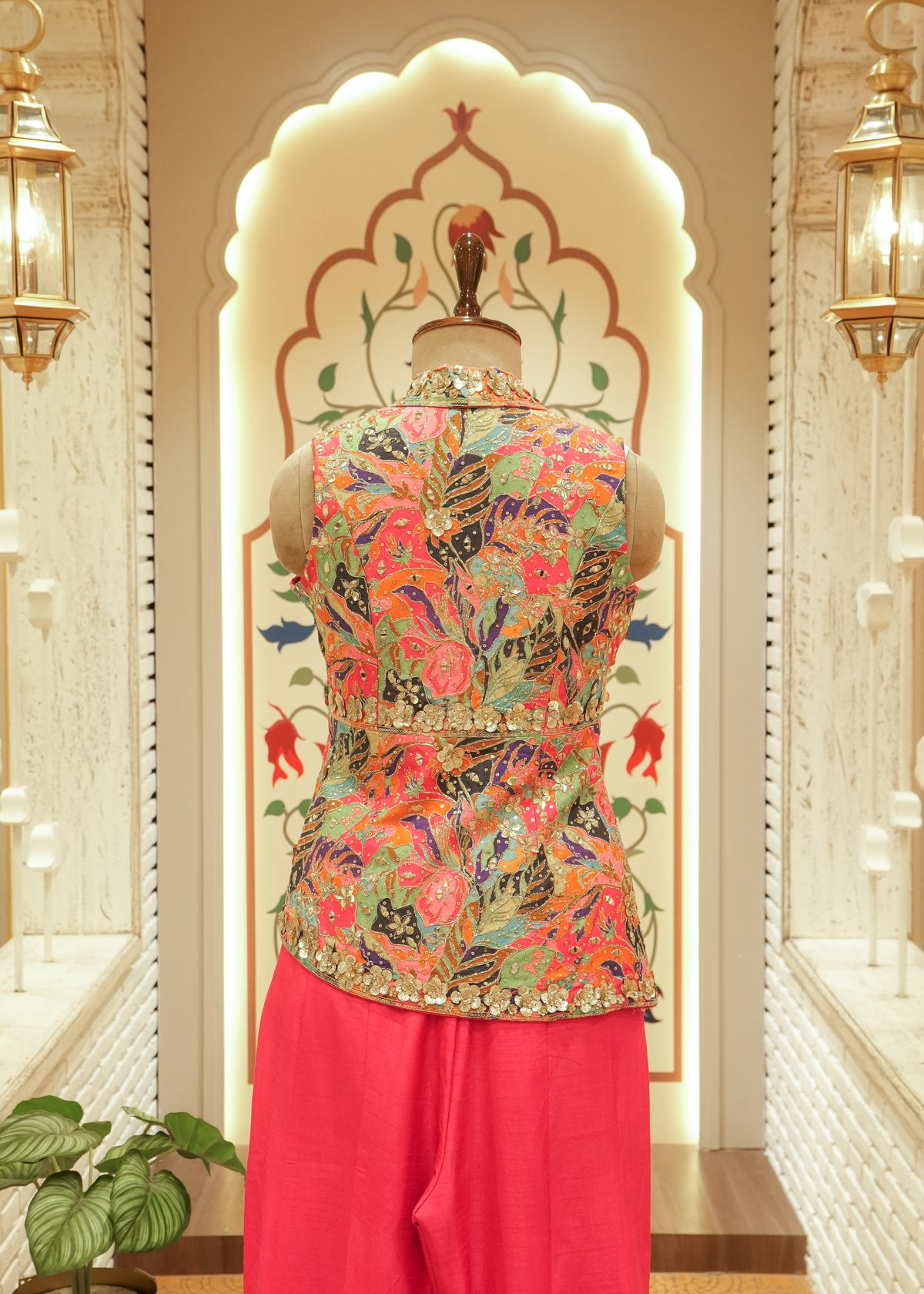 Noori Pink Asymmetric Jacket Sharara Set
