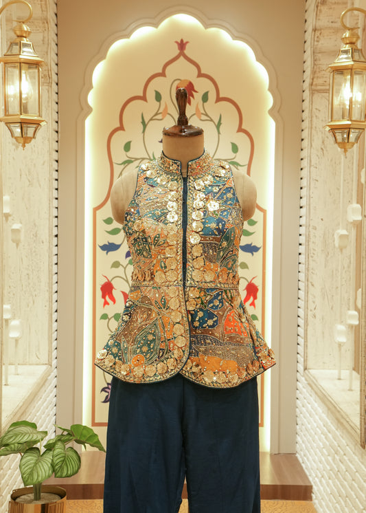 Noori Peacock Blue Short Kurti Sharara Set