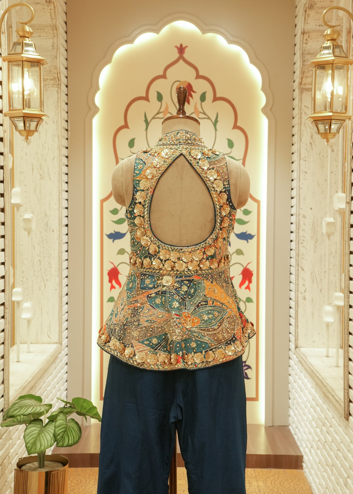 Noori Peacock Blue Short Kurti Sharara Set