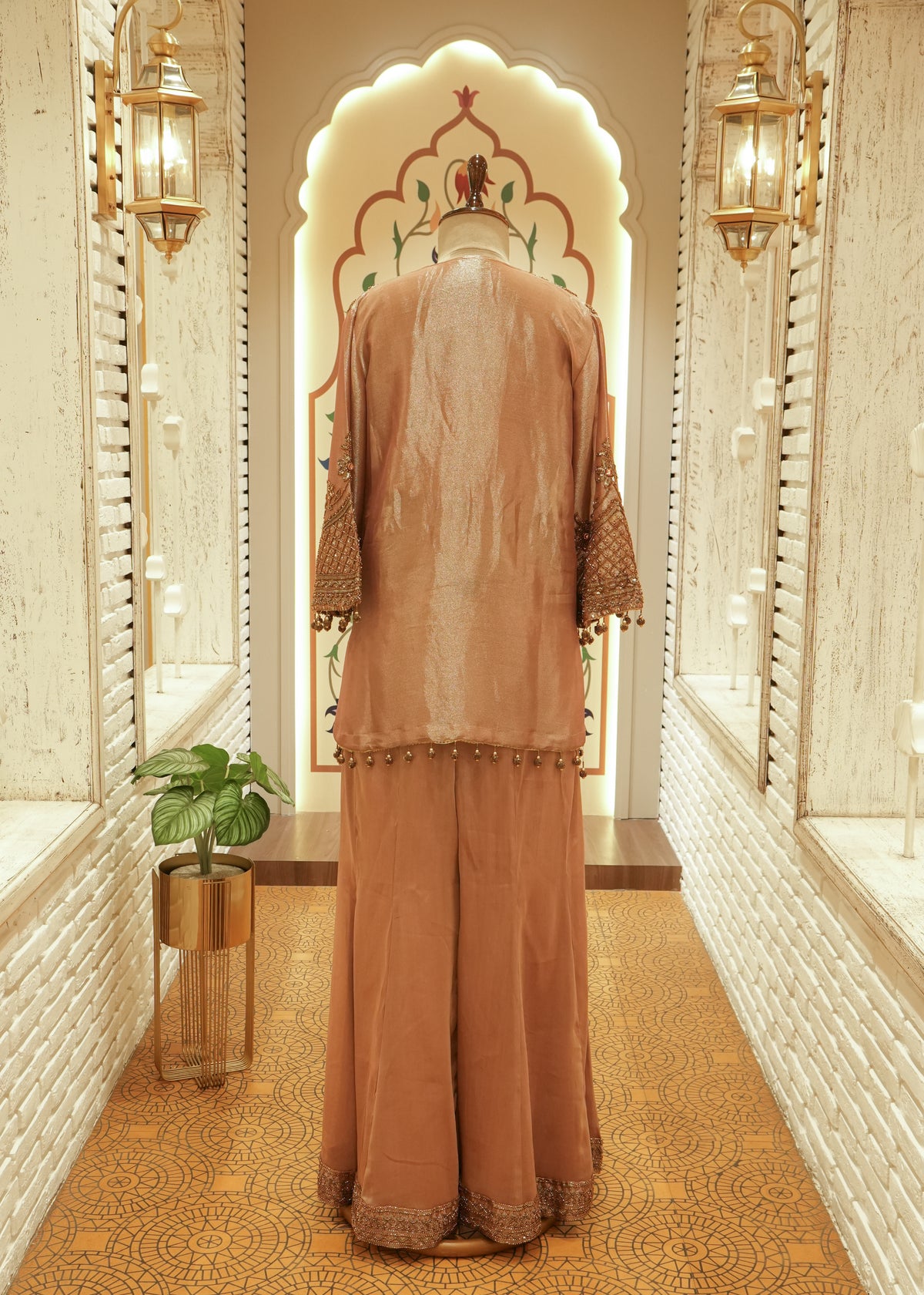 Inaya Rose Gold Tissue Kurti Sharara Set