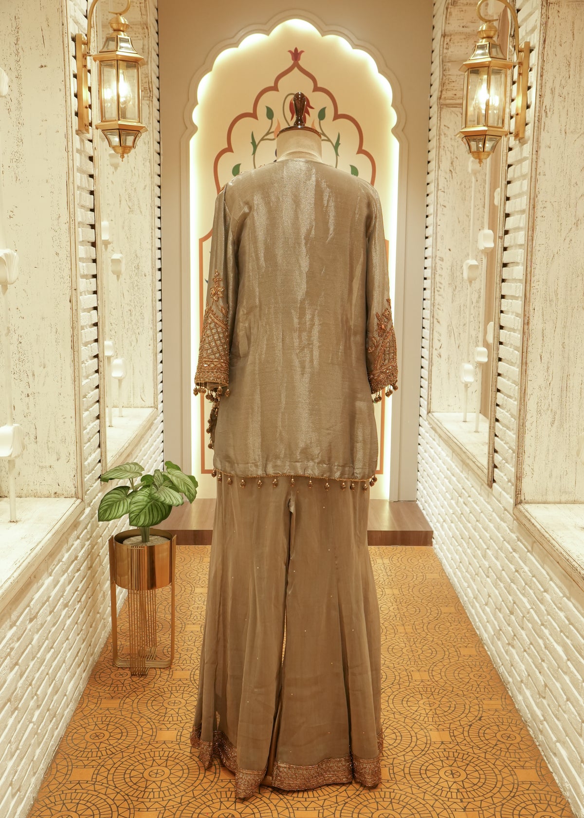 Inaya Muted Bronze Tissue Kurti Sharara Set