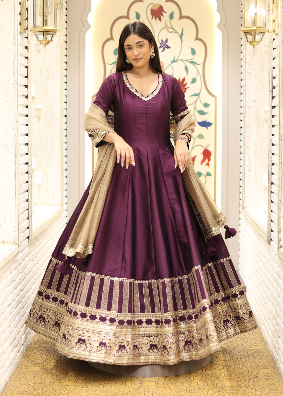 Kashish Wine Anarkali with Tissue Dupatta