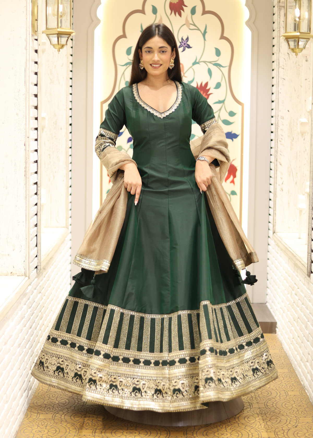 Kashish Green Anarkali with Tissue Dupatta
