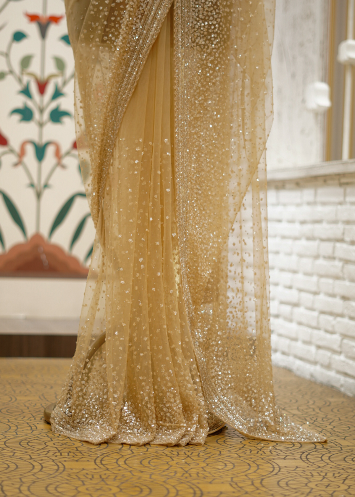 Noori White Net Sequin Saree with Stitched Blouse