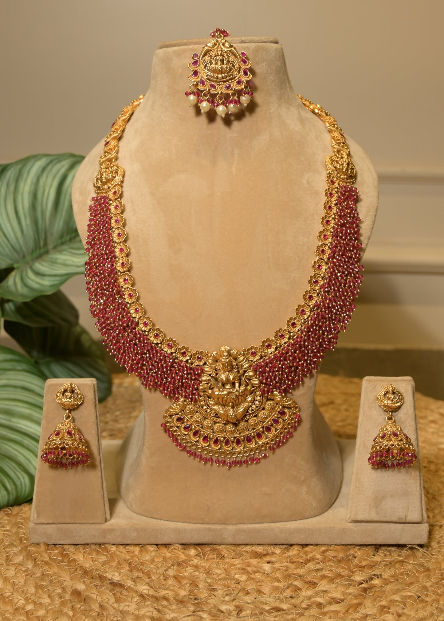 Mahalaxmi Temple Ruby & Gold Set