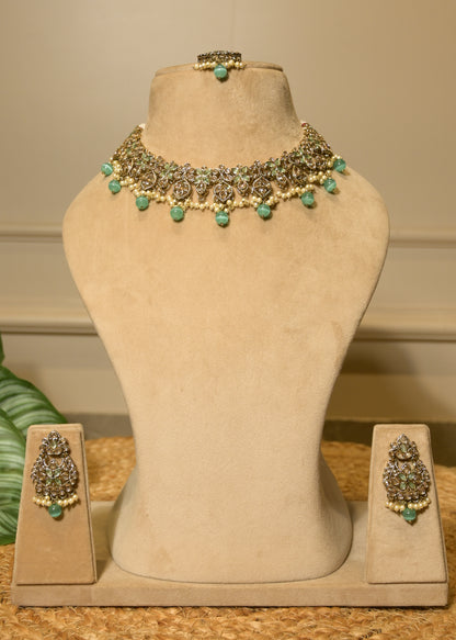 Firoza Mint Choker Set with Tikka