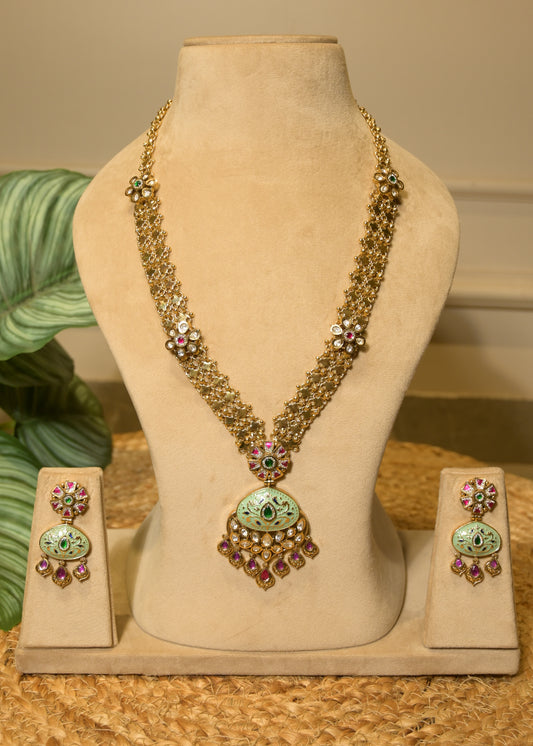 Meenakari Pastel Green & Gold Haar Set