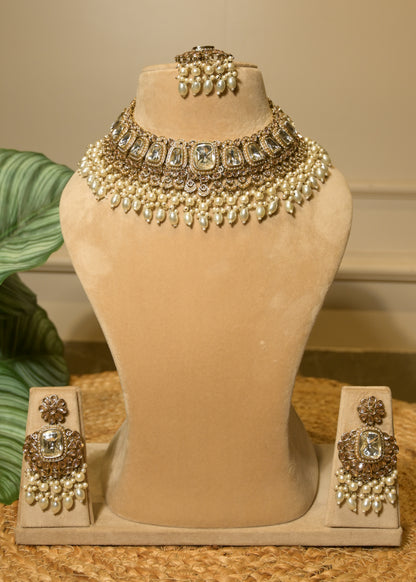 Crystal Polki Garden Choker Set with Tikka