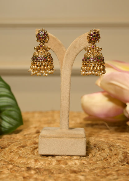 Noor Ruby Temple Pearl Jhumka Earnings