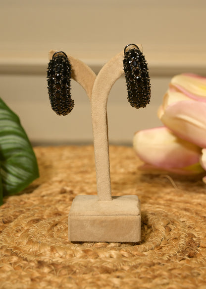 Black Crystal Oval Hoop Earrings