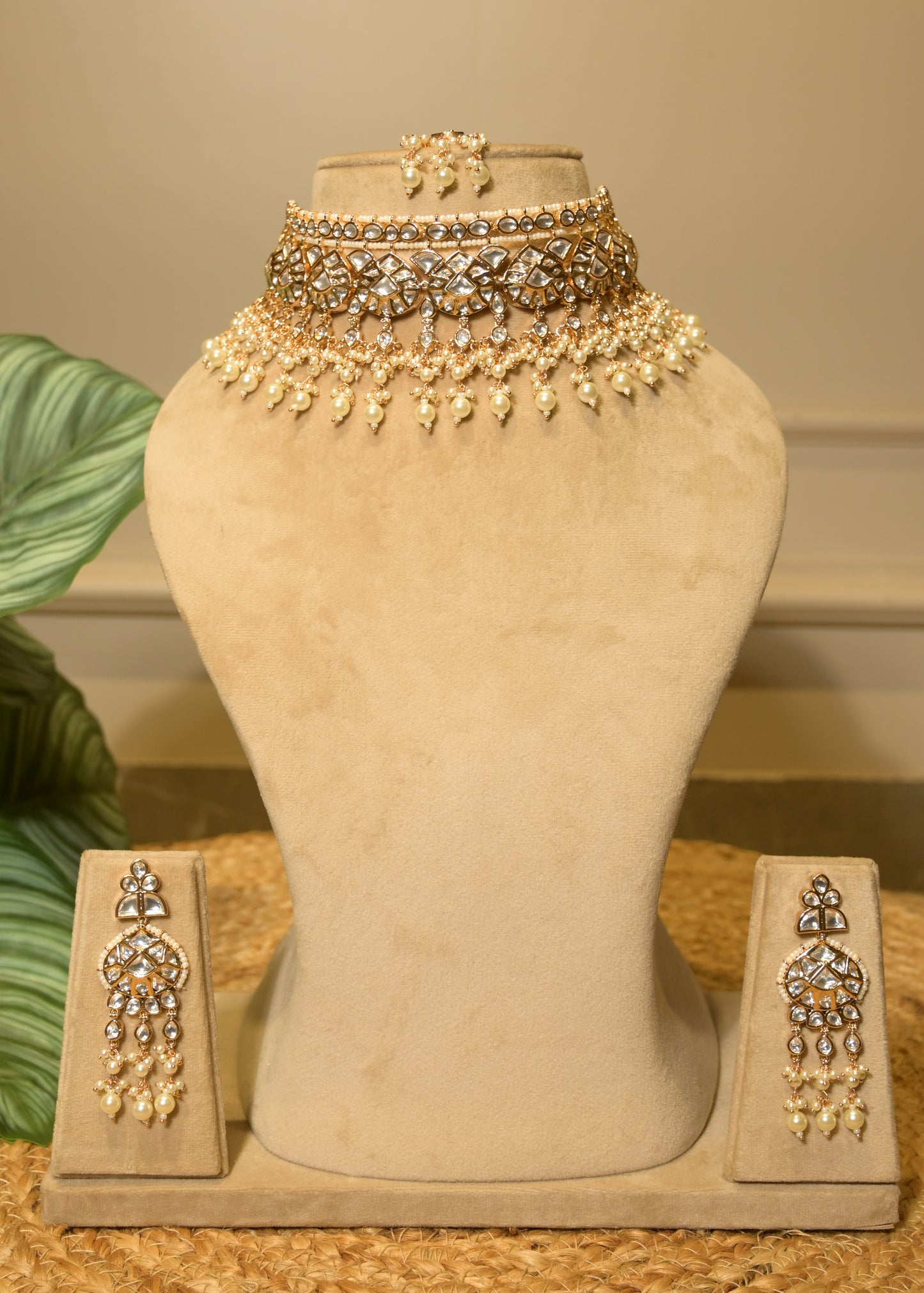Rosette Pearl Polki Choker with Tikka