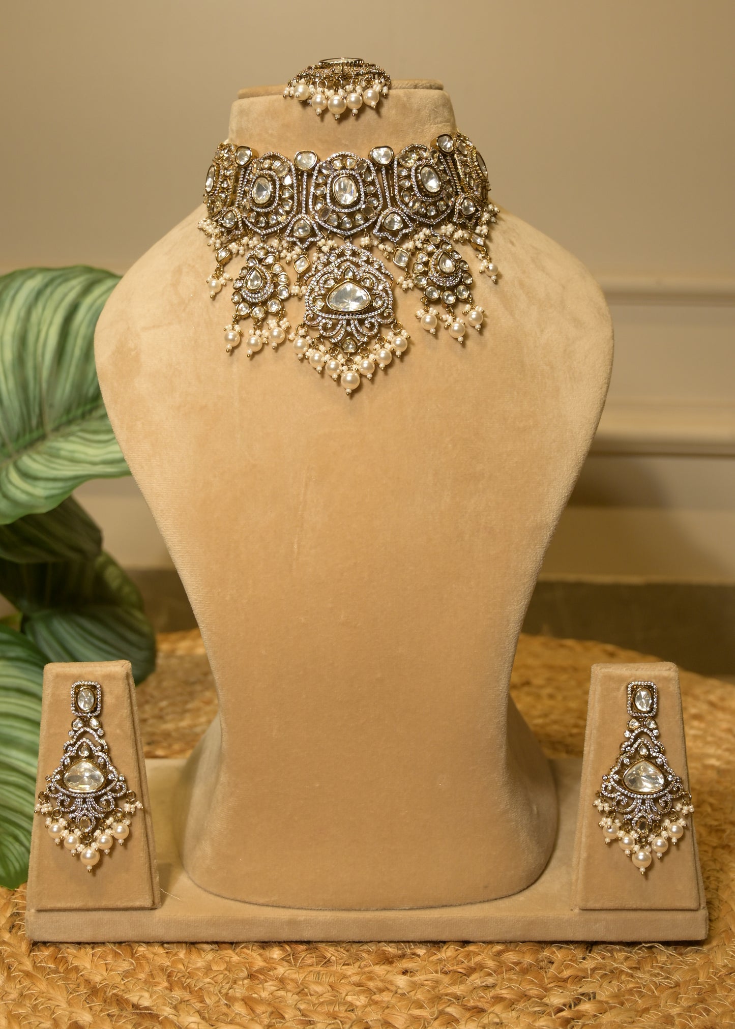 Chandbali Polki Choker Set with Tikka Set