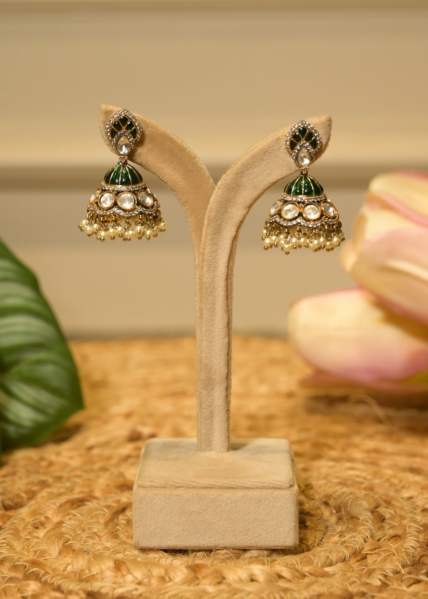 Panna Noor Small Green Jhumka Earrings