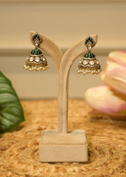 Panna Noor Small Green Jhumka Earrings