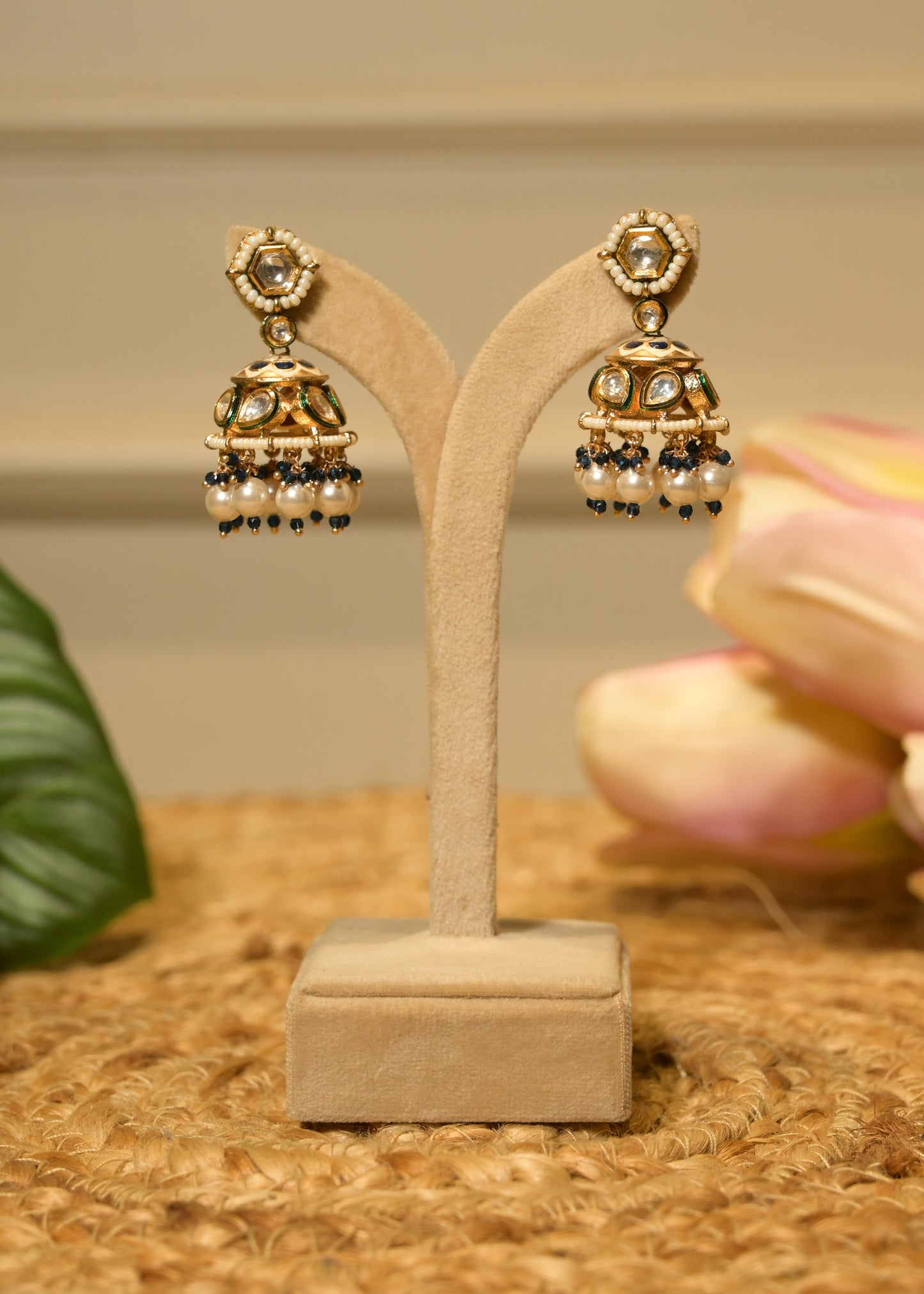 Royal Blue Polki Small Jhumka Earrings