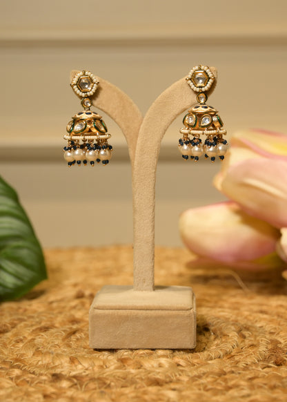 Royal Blue Polki Small Jhumka Earrings