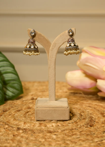 Lavender Kundan Small Mirror & Kundan Jhumka Earrings
