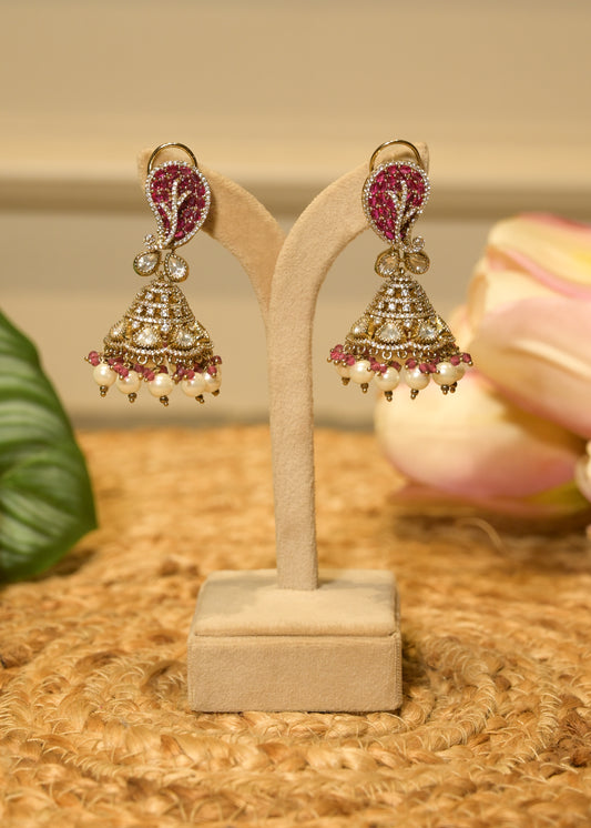 Meher Pink Rose Gold Kundan Paisley Jhumka Earrings