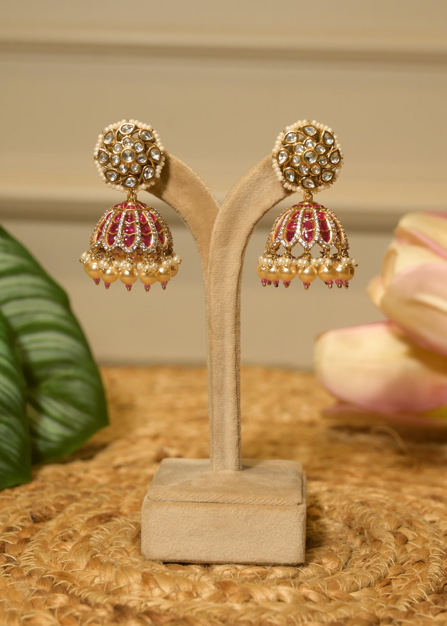 Gulabi Noor Pearl Jhumka Earrings