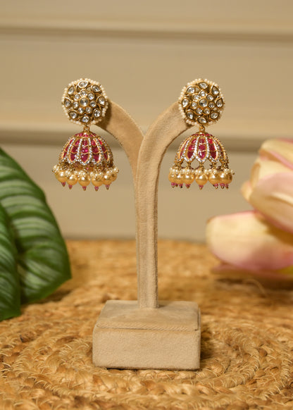 Gulabi Noor Pearl Jhumka Earrings