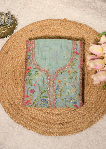 Gulnaar Blue Cotton Floral Suit Set