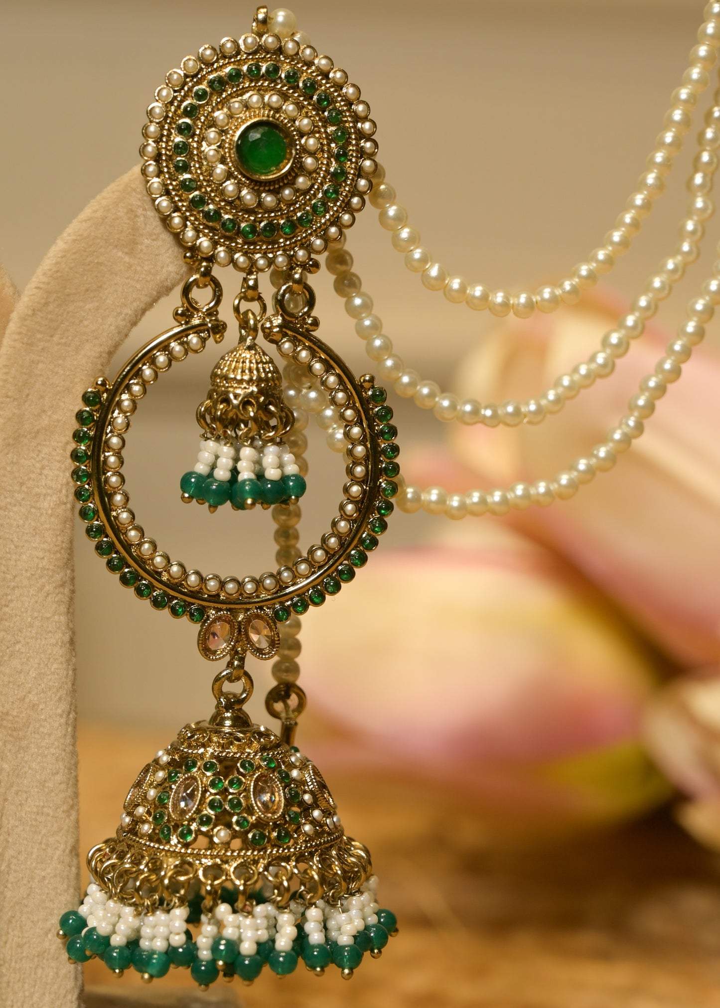 Panna Pearl Chand Jhumka with Tanna