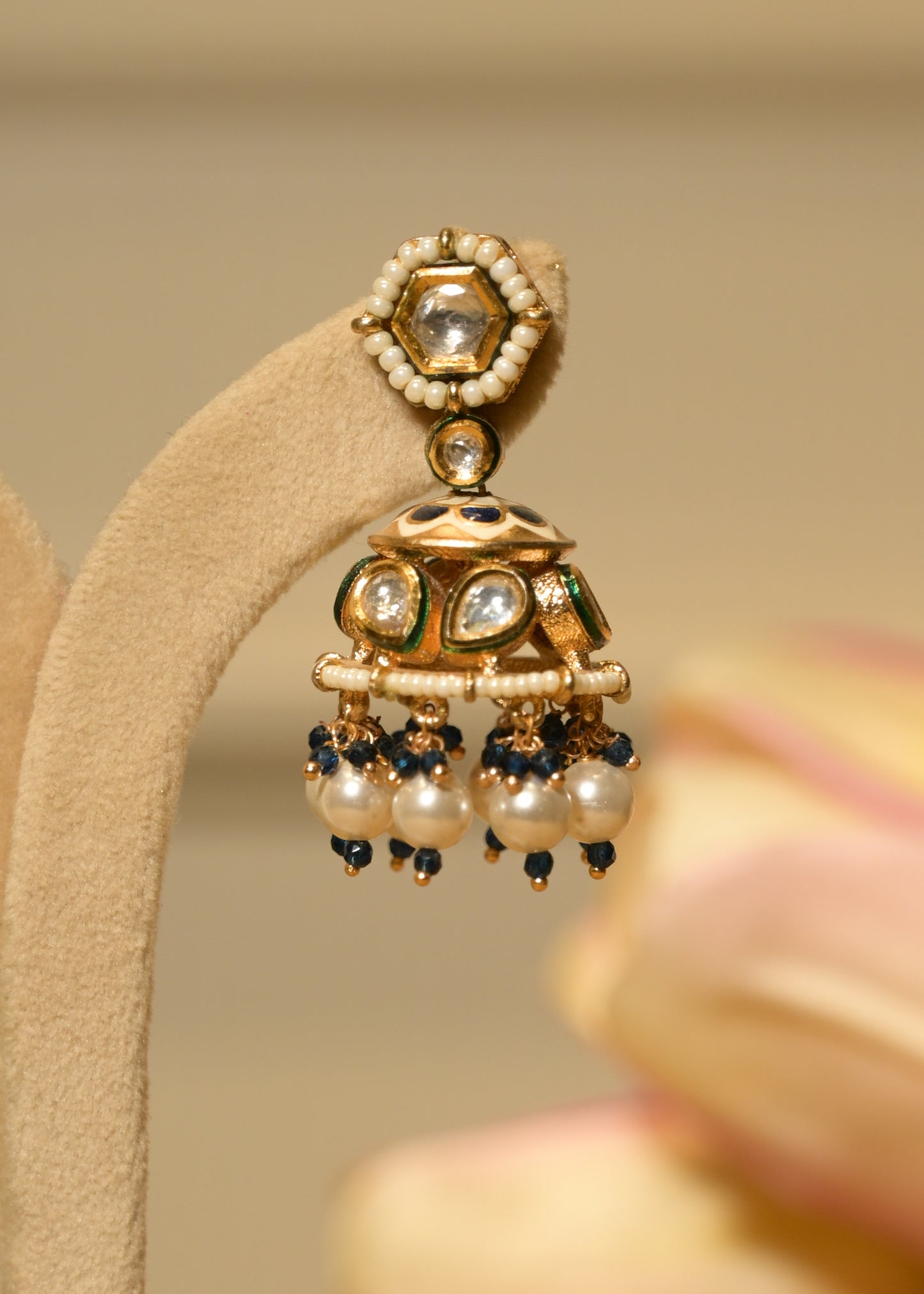 Royal Blue Polki Small Jhumka Earrings