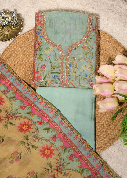 Gulnaar Blue Cotton Floral Suit Set