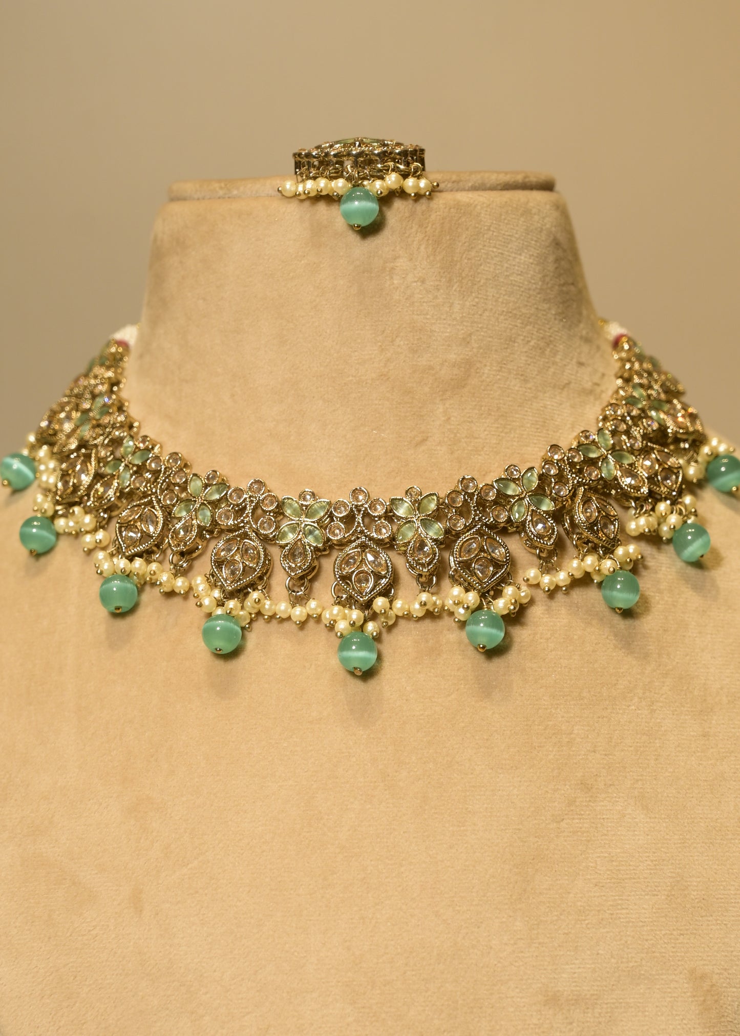 Firoza Mint Choker Set with Tikka