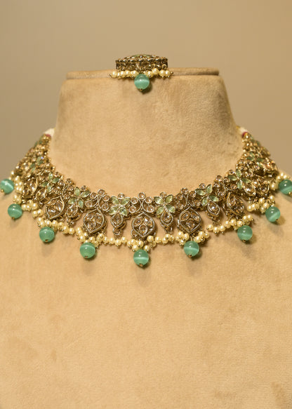 Firoza Mint Choker Set with Tikka